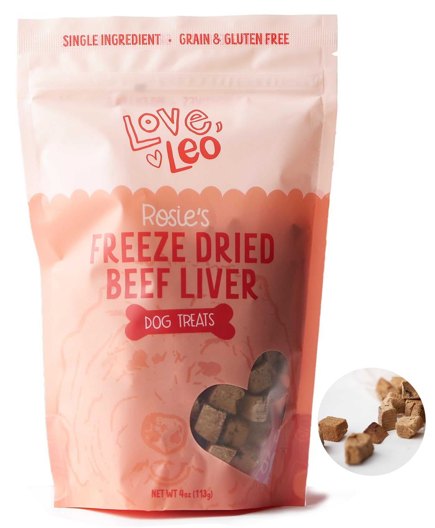 Love Leo Freeze Dried Beef Liver Dog Treats - Fill Their Bellies with Love Healthy Pet Training Treats - All Natural Single Ingredient High Protein - 4oz