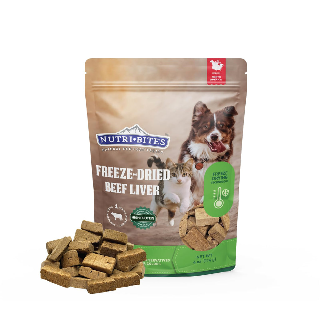 Nutri Bites Freeze Dried Beef Liver Dog & Cat Treats 4 oz | Healthy Pet Training Treats or Food Topper | All Natural Single Ingredient High Protein