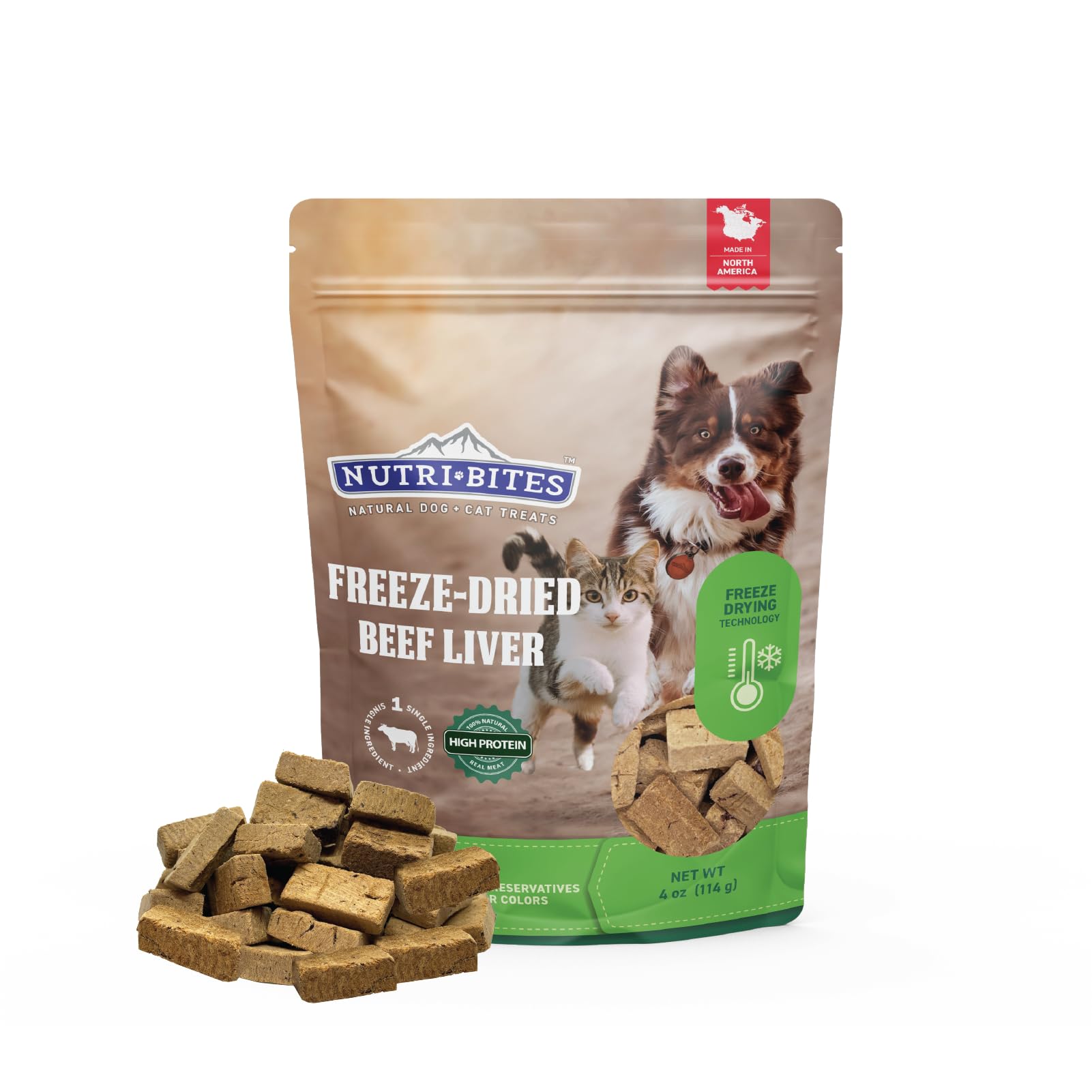 Nutri Bites Freeze Dried Beef Liver Dog & Cat Treats 4 oz | Healthy Pet Training Treats or Food Topper | All Natural Single Ingredient High Protein